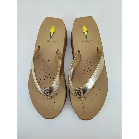 Volatile Women's Trailblazer Gold Thong Leather Sandals Size 9 US - Picture 4 of 8
